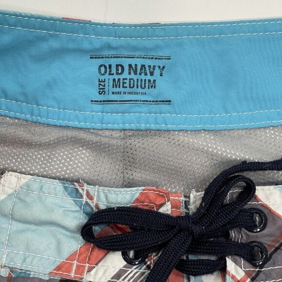 Vintage OLD NAVY Men's Plaid Swim Trunks Board Shorts Size Medium Grey Blue Pckt - Picture 4 of 11